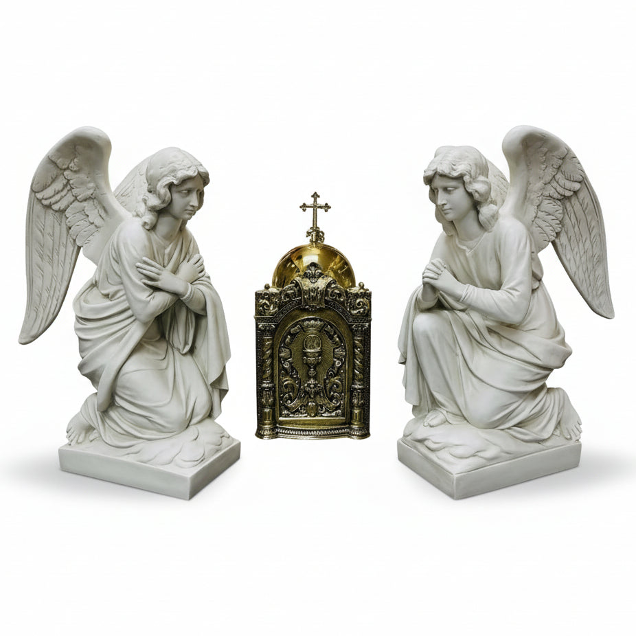 Pair of Fiberglass Kneeling Angels (Heads Up)