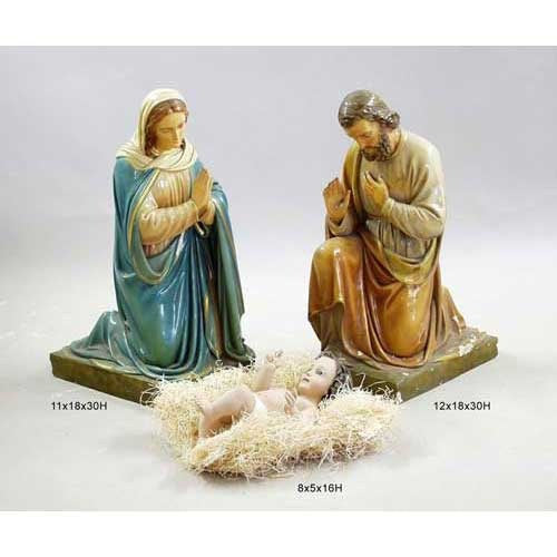 Jesus, Mary and Joseph Nativity, 30 inch statue, color finish