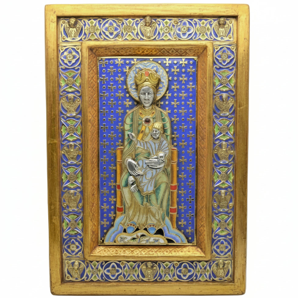 H-1054 Baked Enamel Panel of Madonna and Child