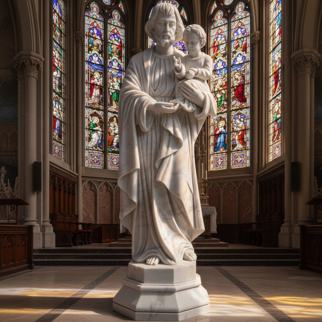 6 ft. Marble Statue of St. Joseph with Child