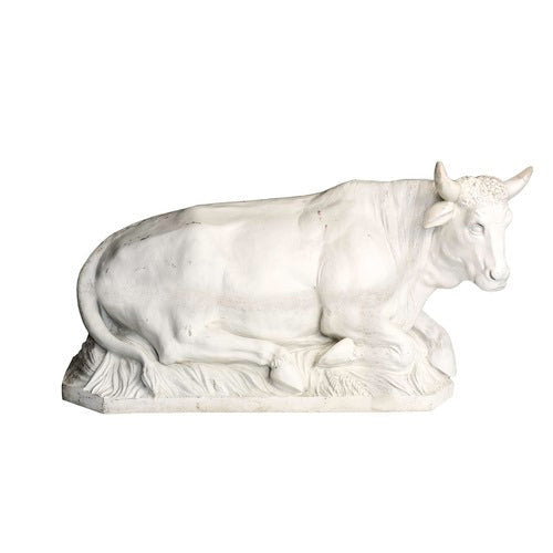 Life-Size Nativity Cow 71 inch long statue, white finish