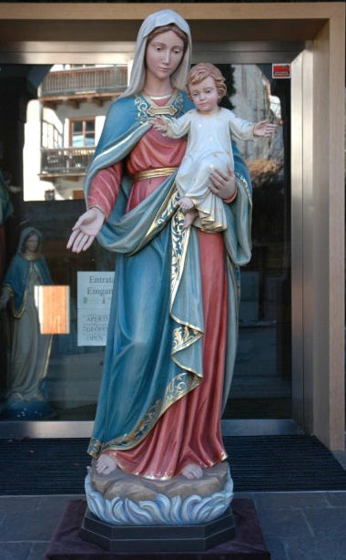 Wood Carved Statue of Madonna with Child (FSMC12)