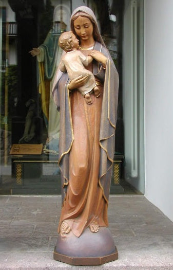 Wood Carved Statue of Mary with Child (FSMC11)