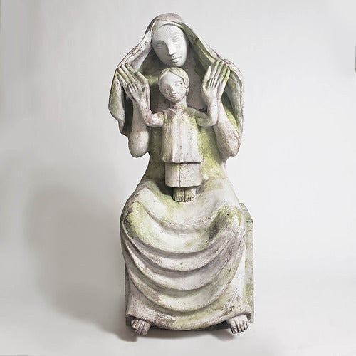 Medieval Madonna and Child statue, 45 inch, shown in White Moss finish