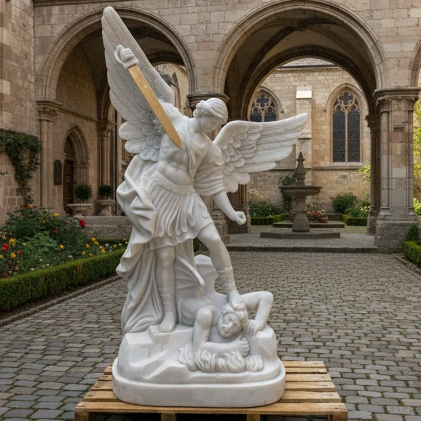 Large Marble Statue of St. Michael Slaying the Dragon