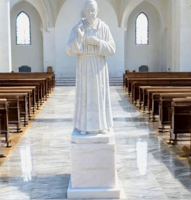Marble Statue on Pedestal of Padre Pio