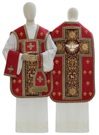 Red moire Roman chasuble with Holy Spirit dove, red