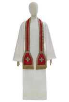 Red moire Roman chasuble with Holy Spirit dove, matching stole