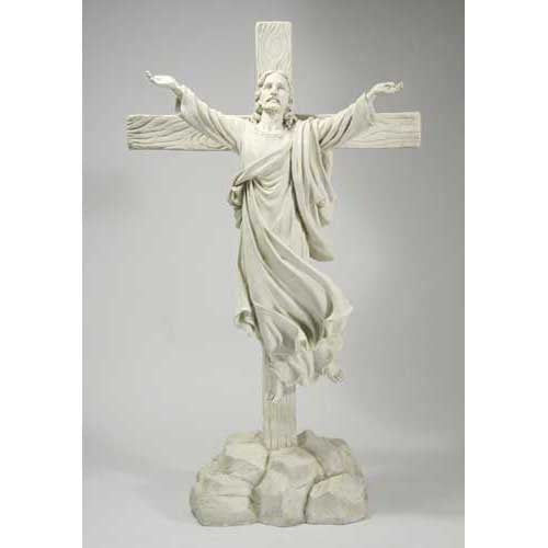 Risen Christ from the Cross 49 inch statue, white finish