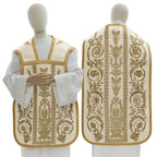 Cream Roman chasuble in flax blend with embroidery