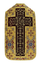 Roman chasuble with IHS monogram and velvet cross, gold/dark red, additional view
