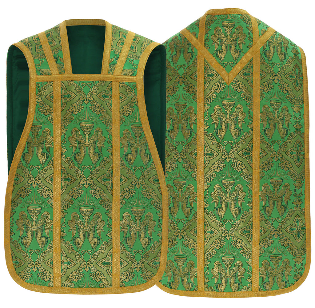 Silk damask Roman chasuble, green
