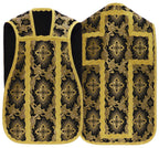 Silk damask Roman chasuble with gold cross, black