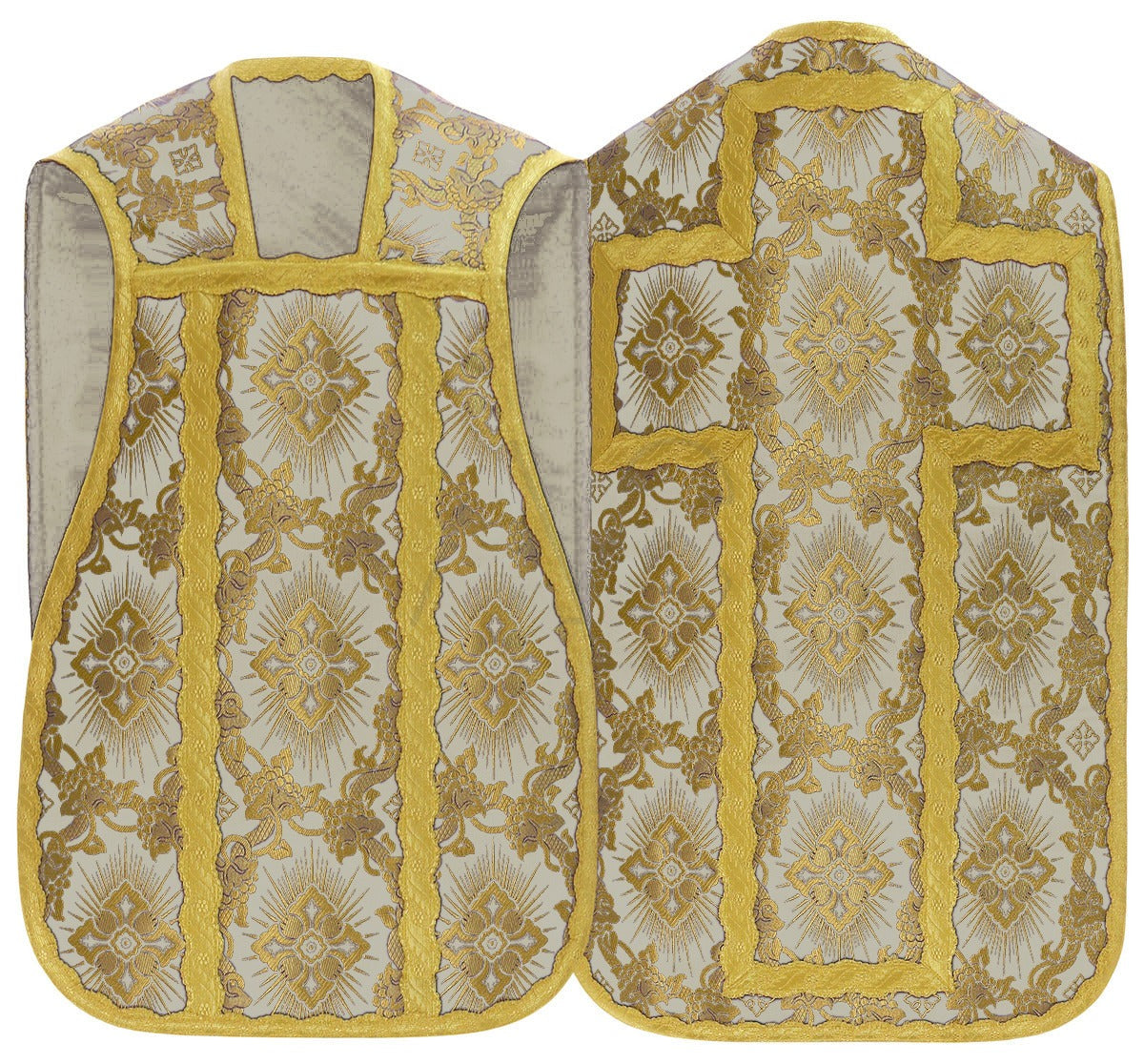 Silk damask Roman chasuble with gold cross, cream