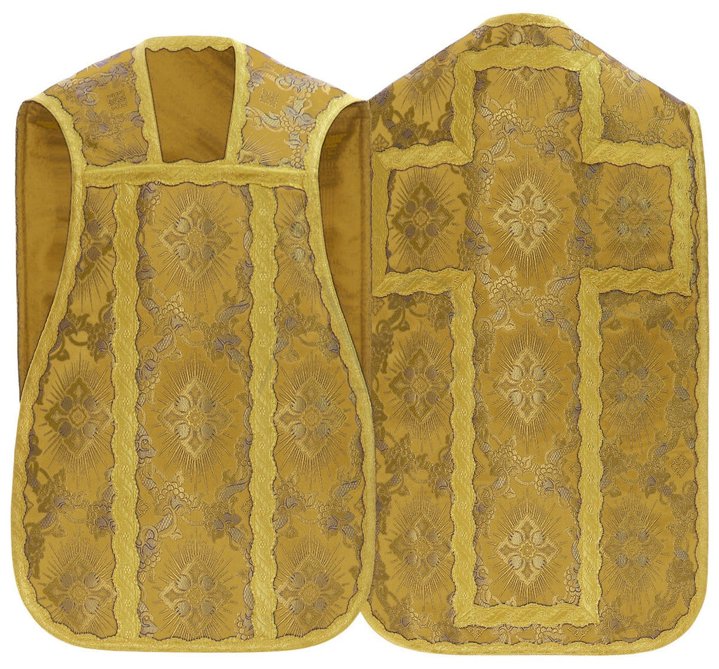 Silk damask Roman chasuble with gold cross, gold