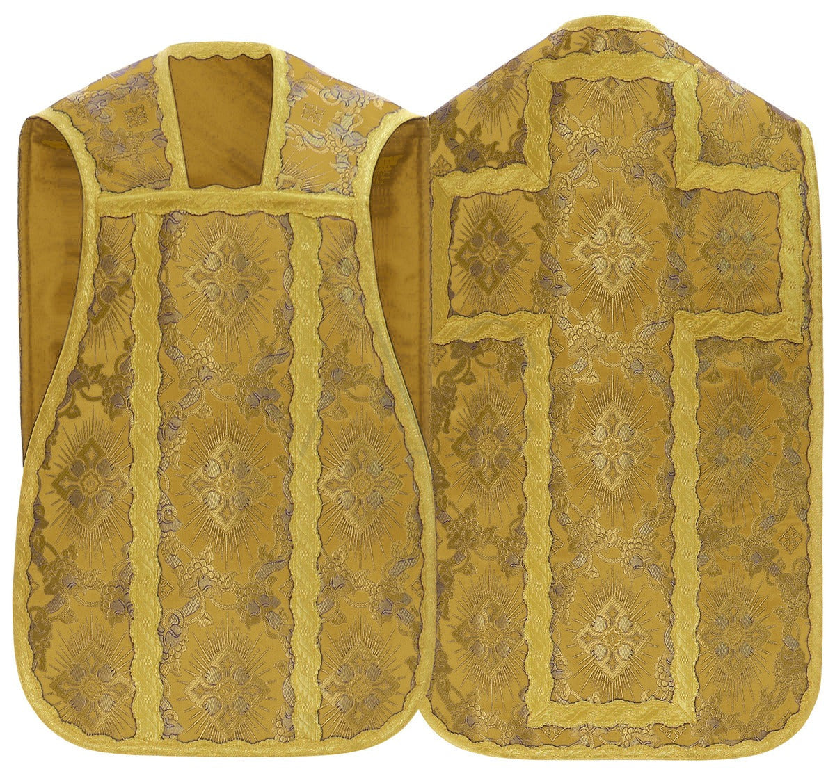 Silk damask Roman chasuble with gold cross, gold