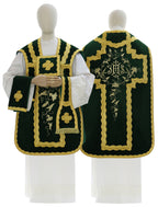 Velvet Roman chasuble with IHS cross, green