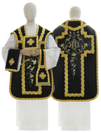 Velvet Roman chasuble with IHS cross, black
