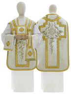 Velvet Roman chasuble with IHS cross, cream