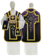 Velvet Roman chasuble with IHS cross, violet