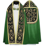 Green Roman cope with velvet embroidery and matching stole