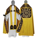 Gold/red Roman cope with velvet embroidery and matching stole