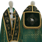 Roman cope with embroidered velvet orphreys, green