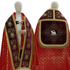 Roman cope with embroidered velvet orphreys, red