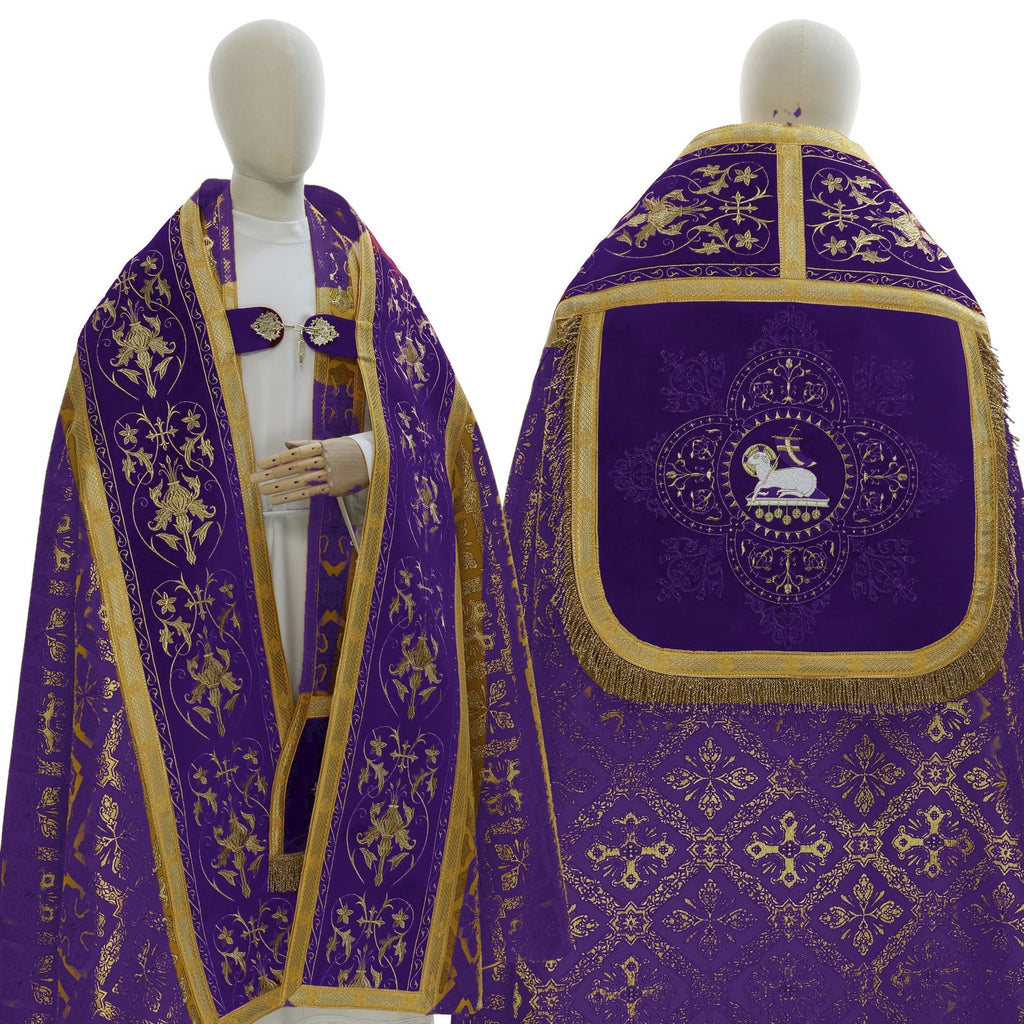 Roman cope with embroidered velvet orphreys, violet