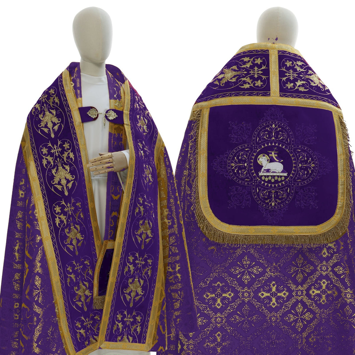Roman cope with embroidered velvet orphreys, violet