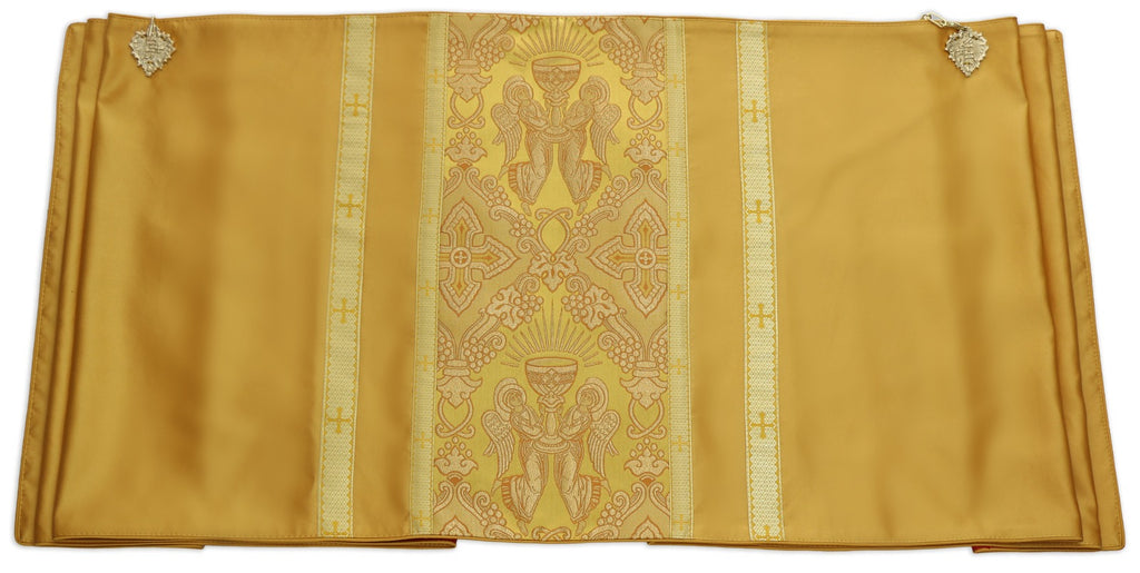 Gold humeral veil from Roman High Mass set in silk damask