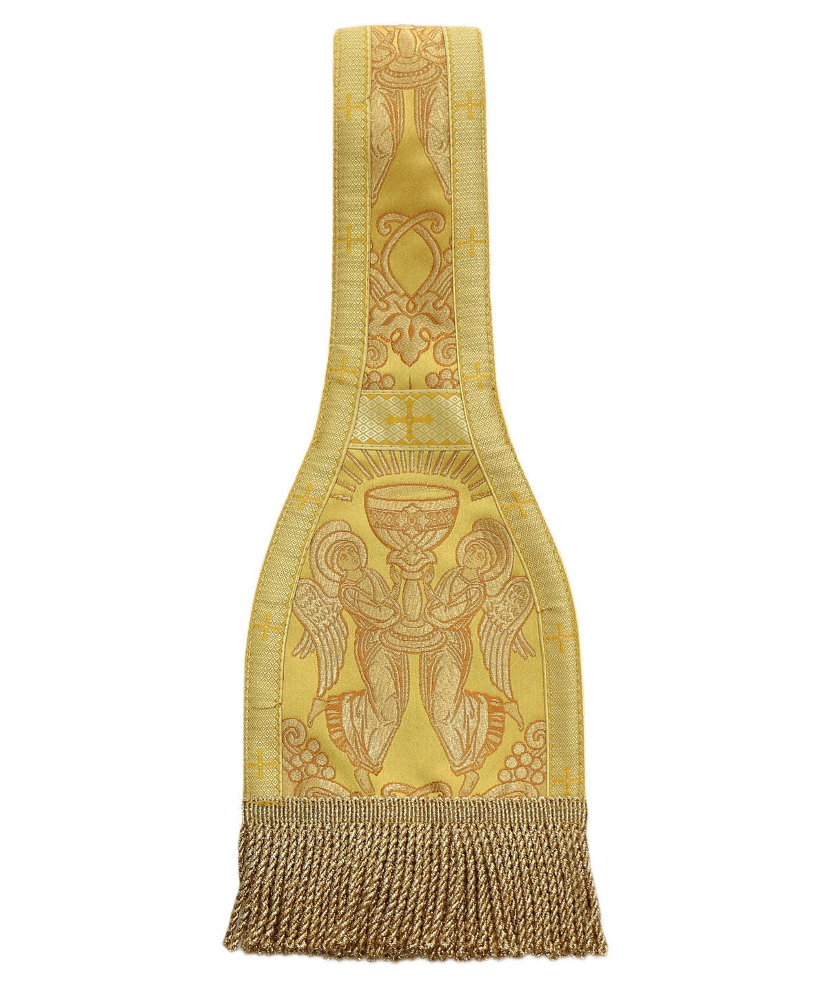 Gold maniple from Roman High Mass set in silk damask
