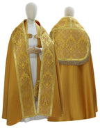 Gold Roman cope from Roman High Mass set in silk damask