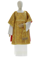 Gold Roman tunicle from Roman High Mass set in silk damask