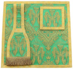 Green burse and chalice veil from Roman High Mass set in silk damask