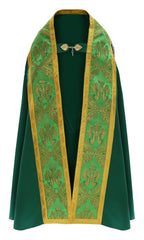 Green Roman cope from Roman High Mass set in silk damask