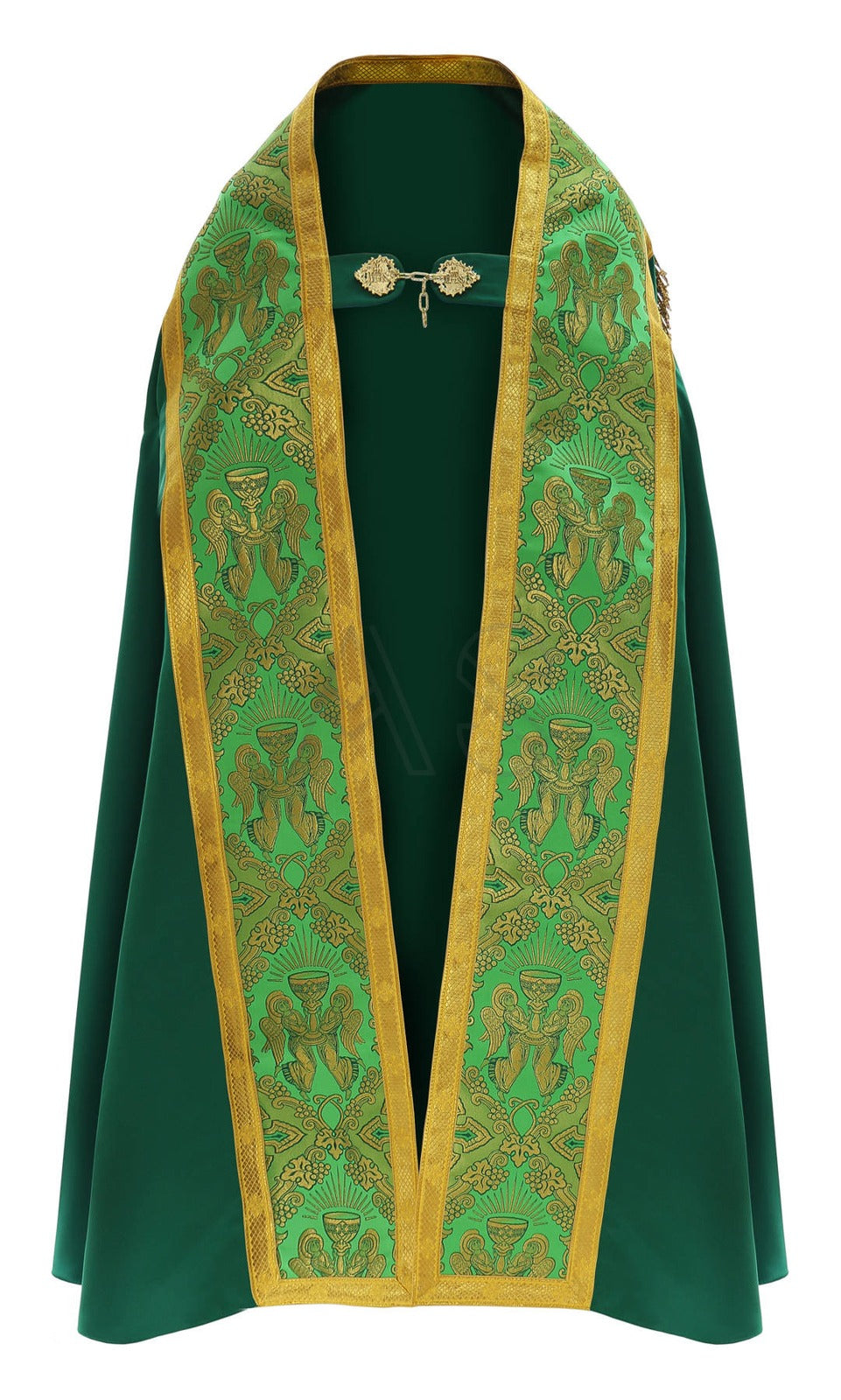 Green Roman cope from Roman High Mass set in silk damask