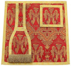 Red burse and chalice veil from Roman High Mass set in silk damask