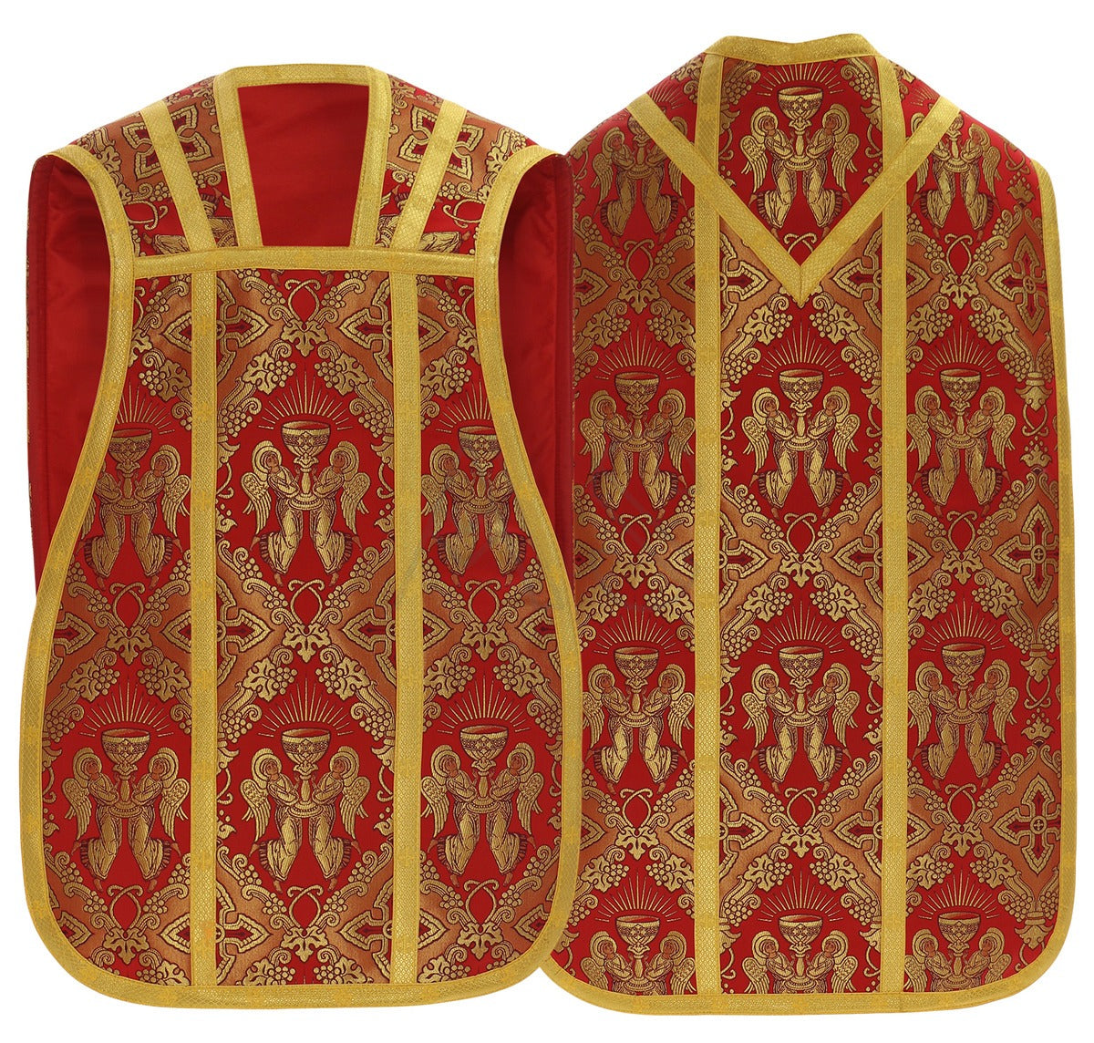 Red Roman chasuble from Roman High Mass set in silk damask