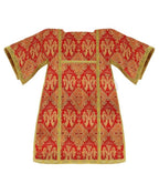Red Roman tunicle from Roman High Mass set in silk damask