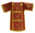 Red Roman dalmatic from Roman High Mass set in silk damask