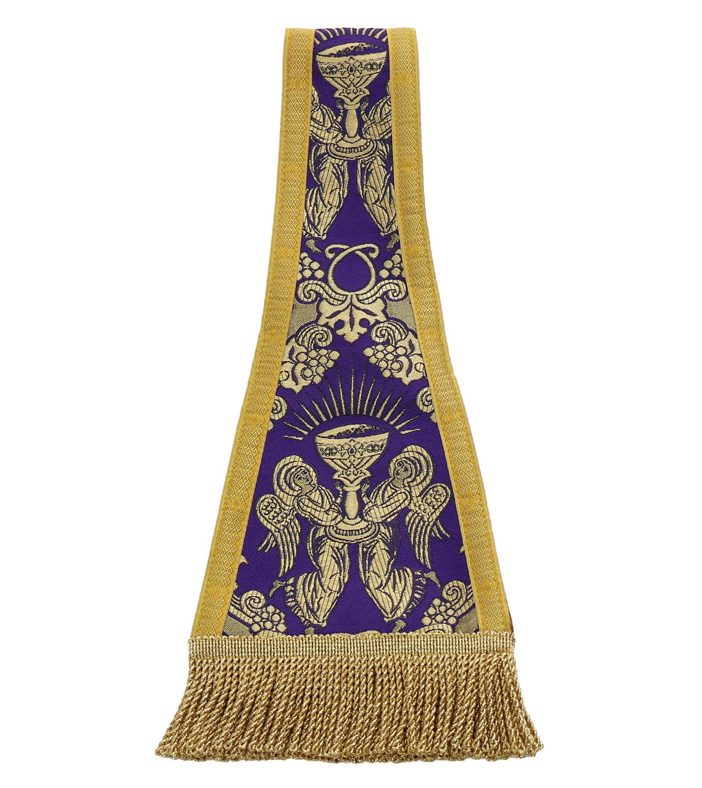 Violet maniple from Roman High Mass set in silk damask