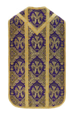 Violet Roman chasuble (back) from Roman High Mass set in silk damask