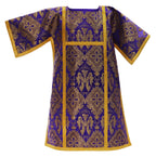 Violet Roman tunicle from Roman High Mass set in silk damask