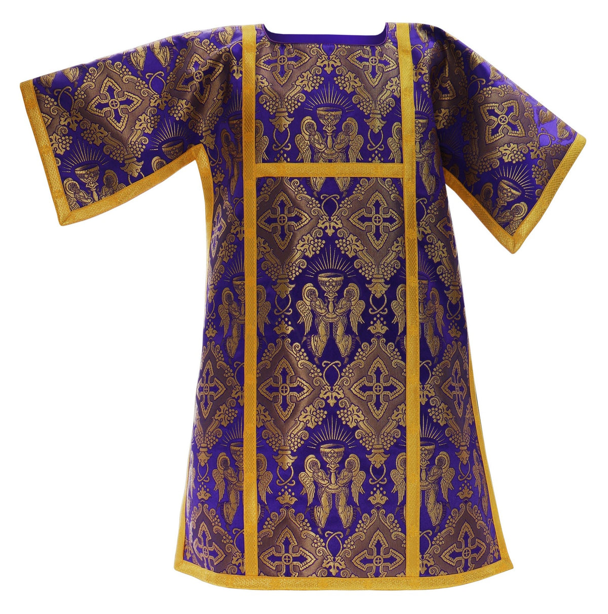 Violet Roman tunicle from Roman High Mass set in silk damask