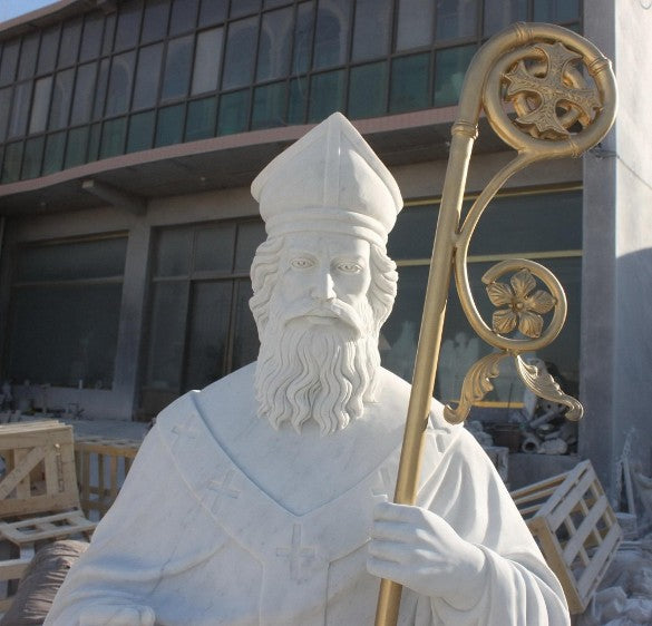 St Patrick Carved Marble Statue X1 6ft Fynders Keepers