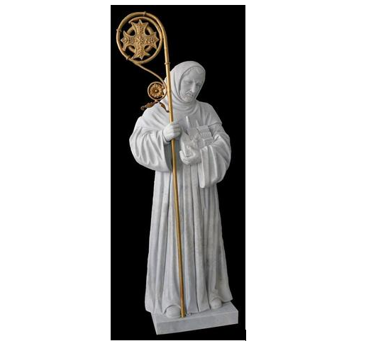 St Bernard with Brass Crozier Carved Marble Statue