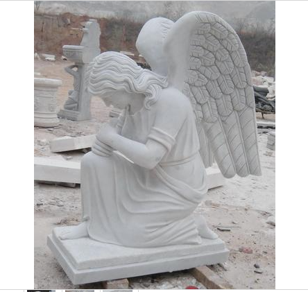 Pair Marble Kneeling Adoring Angels Carved Marble Statues