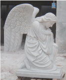 Pair Marble Kneeling Adoring Angels Carved Marble Statues