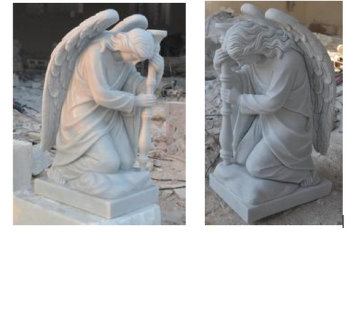 28" Kneeling Adoring Angels Carved Marble Statues Mx215 Fynders Keepers